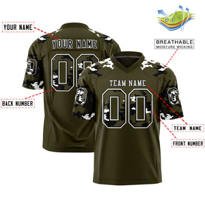 Custom Olive Black-White Personalized Camo Authentic Football Jersey