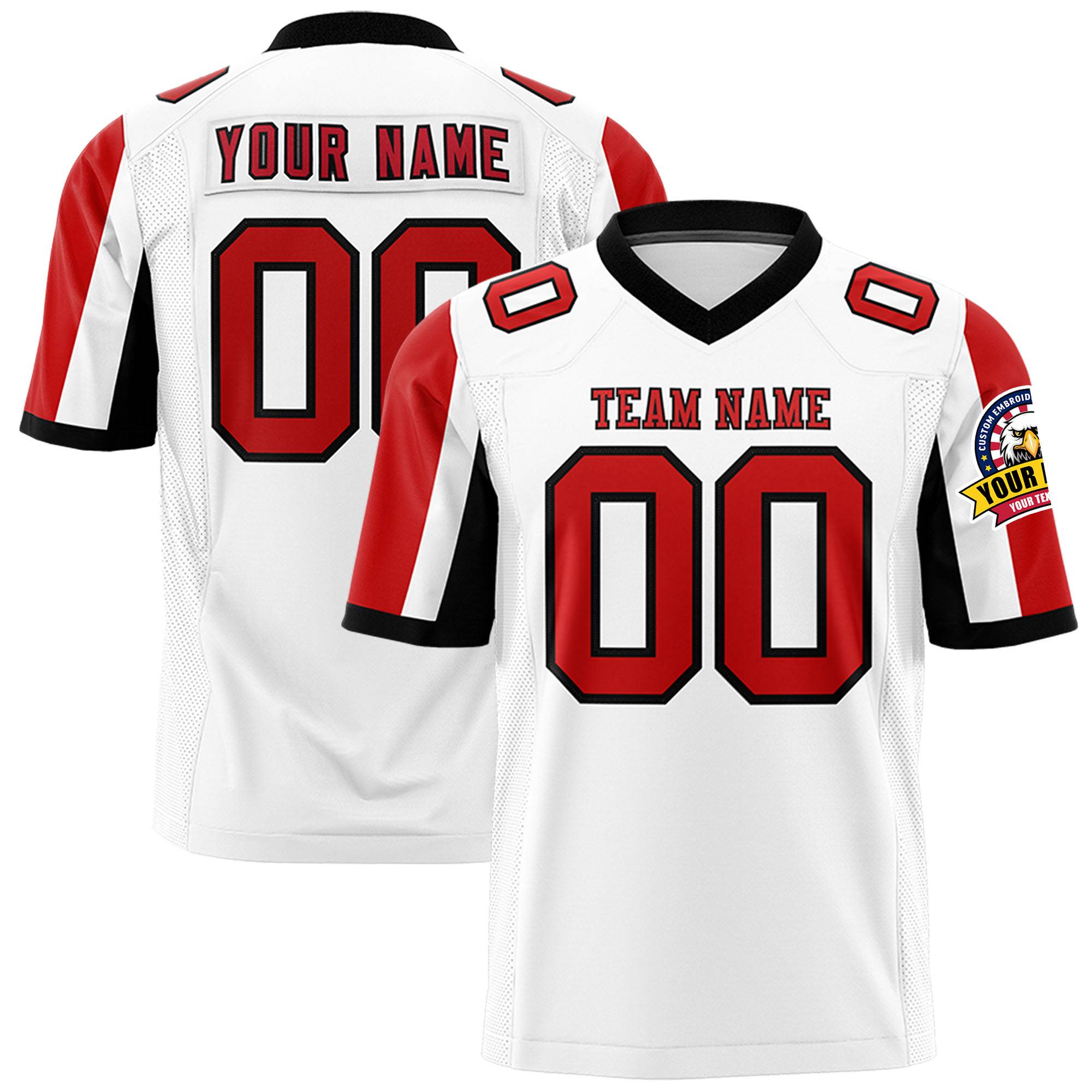 Custom White Red-Black Color Block Personalized Raglan Sleeves Authentic Football Jersey