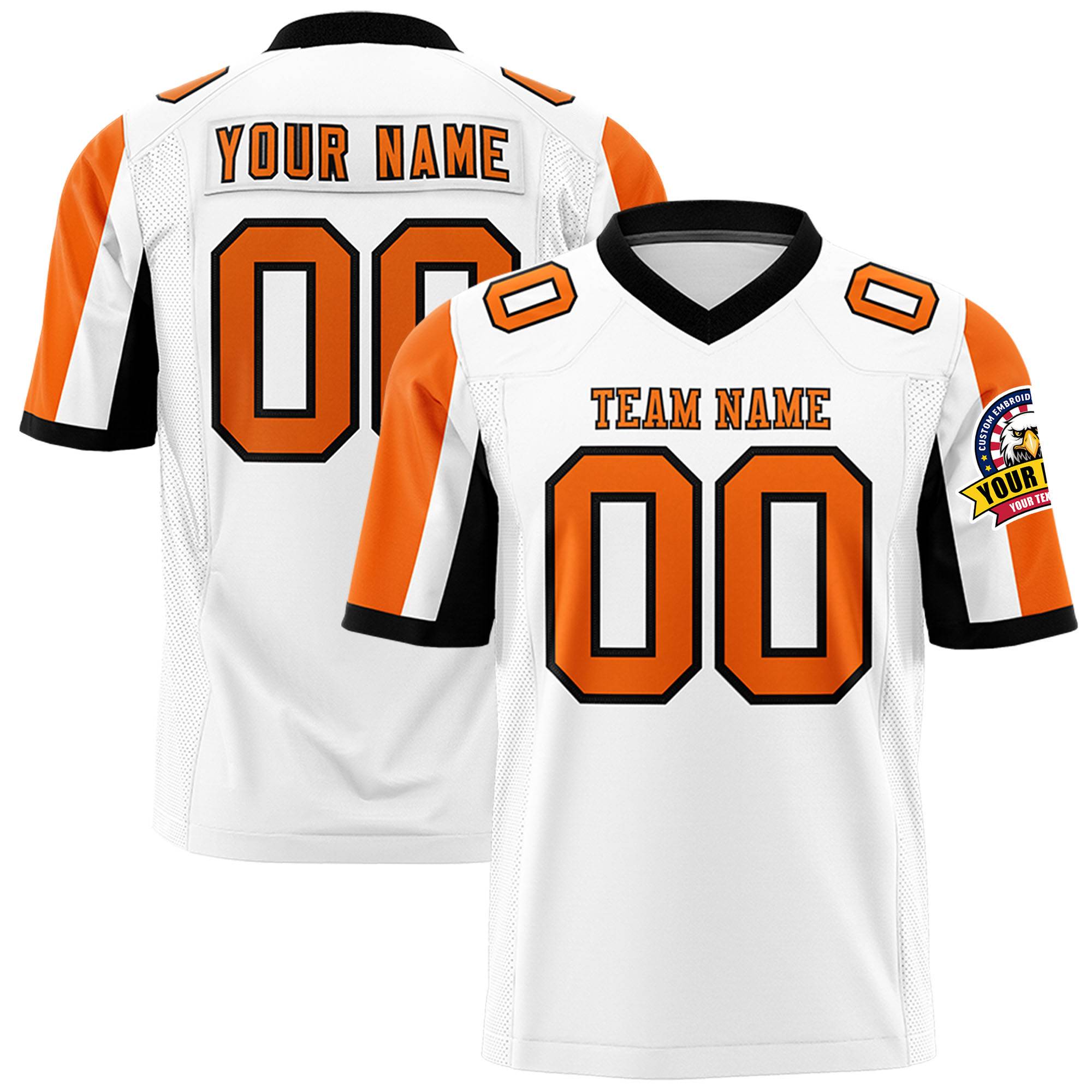 Custom White Orange-Black Color Block Personalized Raglan Sleeves Authentic Football Jersey