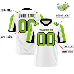 Custom White Neon Green-Black Color Block Personalized Raglan Sleeves Authentic Football Jersey