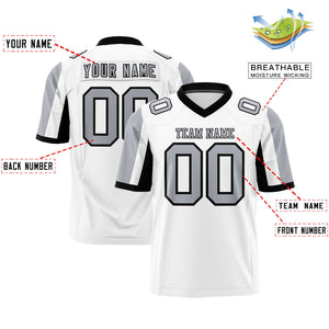 Custom White Gray-Black Color Block Personalized Raglan Sleeves Authentic Football Jersey