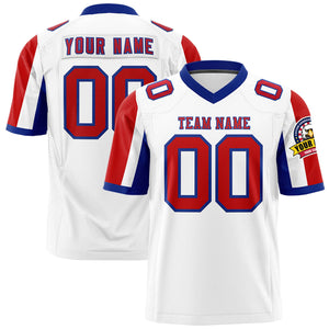 Custom White Red-Royal Color Block Personalized Raglan Sleeves Authentic Football Jersey