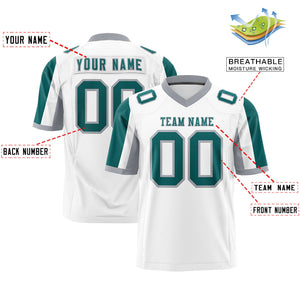 Custom White Aqua-Gray Color Block Personalized Raglan Sleeves Authentic Football Jersey