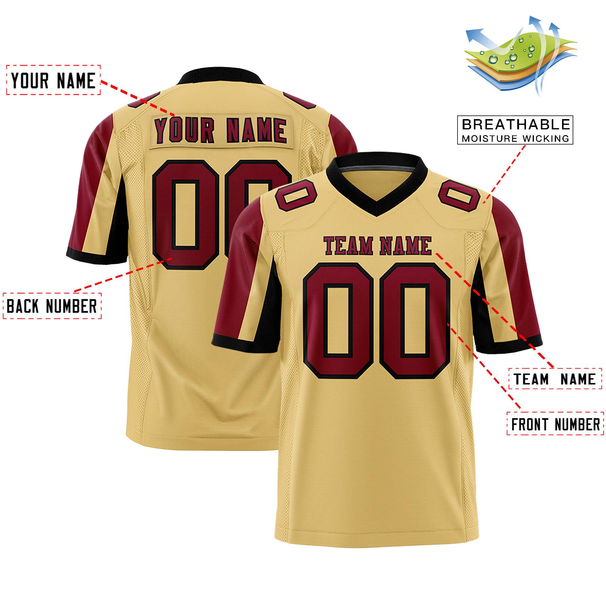 Custom Khaki Crimson-Black Color Block Personalized Raglan Sleeves Authentic Football Jersey