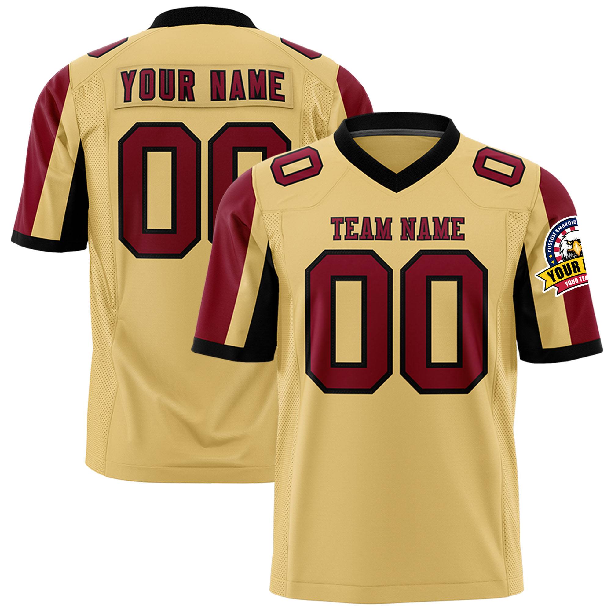 Custom Khaki Crimson-Black Color Block Personalized Raglan Sleeves Authentic Football Jersey