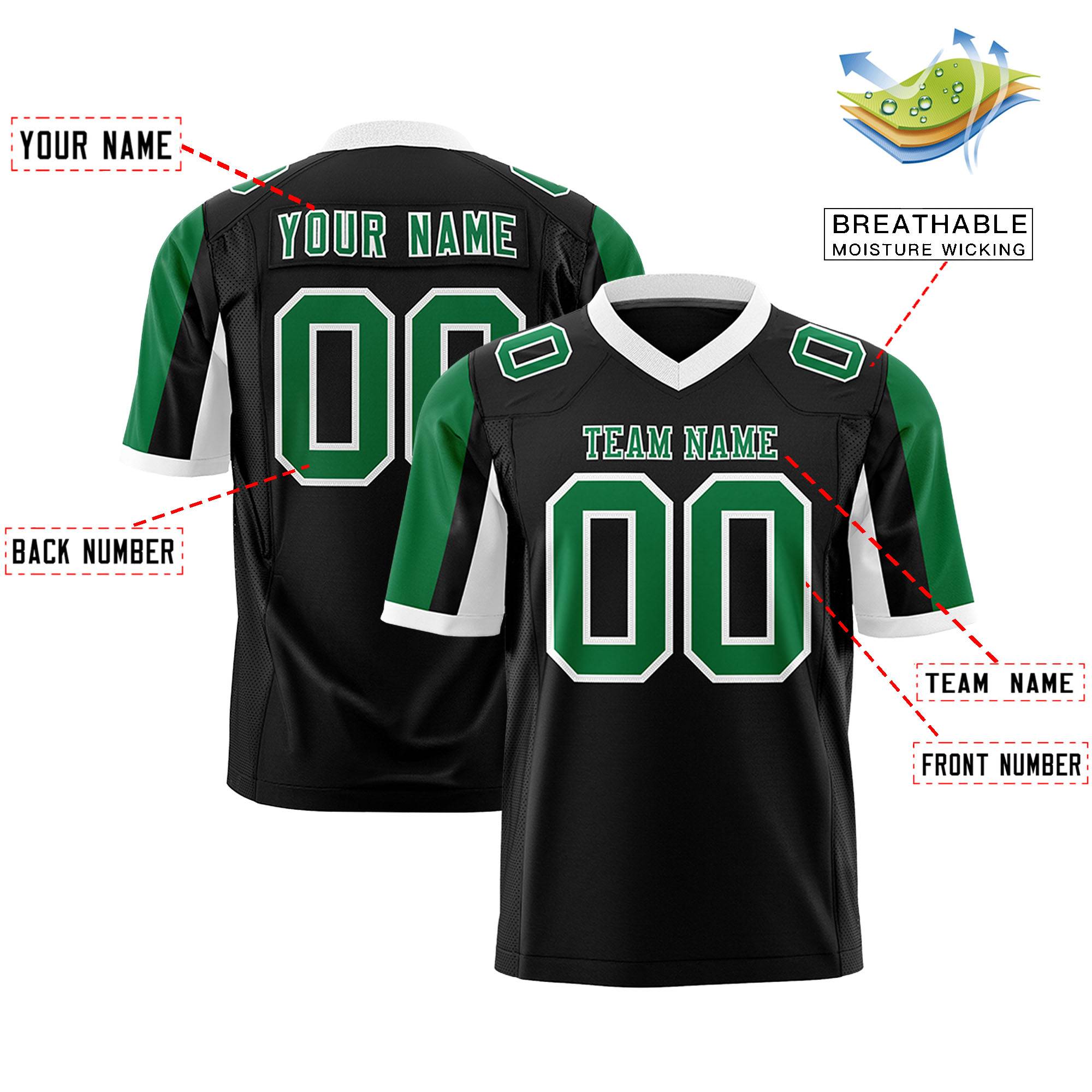 Custom Black Kelly Green-White Color Block Personalized Raglan Sleeves Authentic Football Jersey