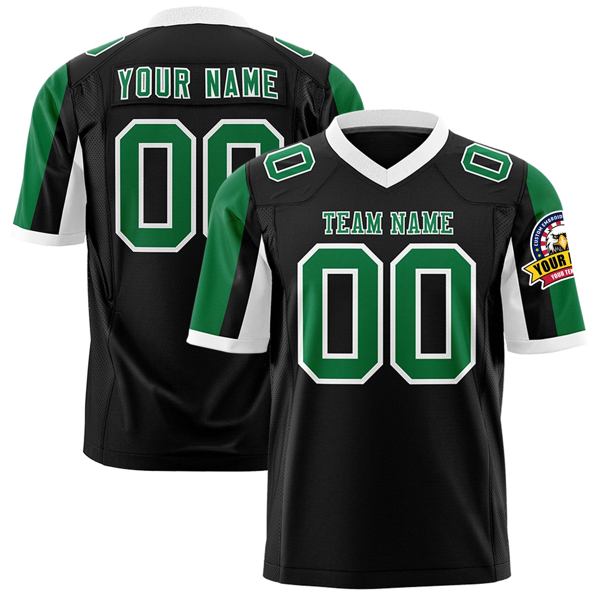 Custom Black Kelly Green-White Color Block Personalized Raglan Sleeves Authentic Football Jersey