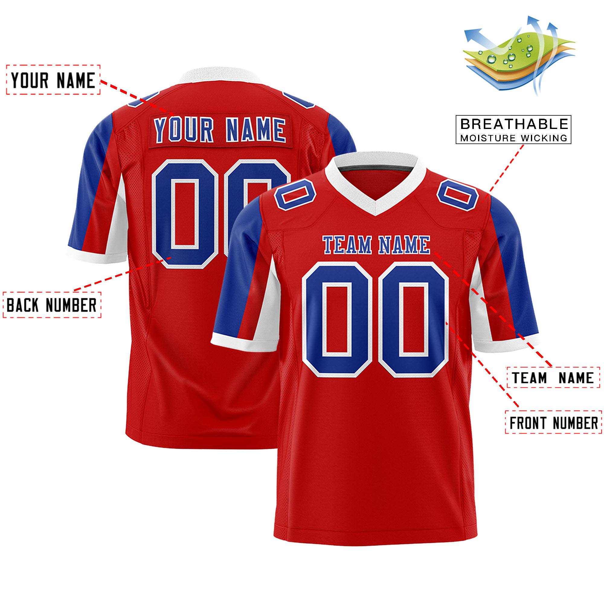 Custom Red Royal-White Color Block Personalized Raglan Sleeves Authentic Football Jersey