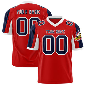 Custom Red Navy-White Color Block Personalized Raglan Sleeves Authentic Football Jersey