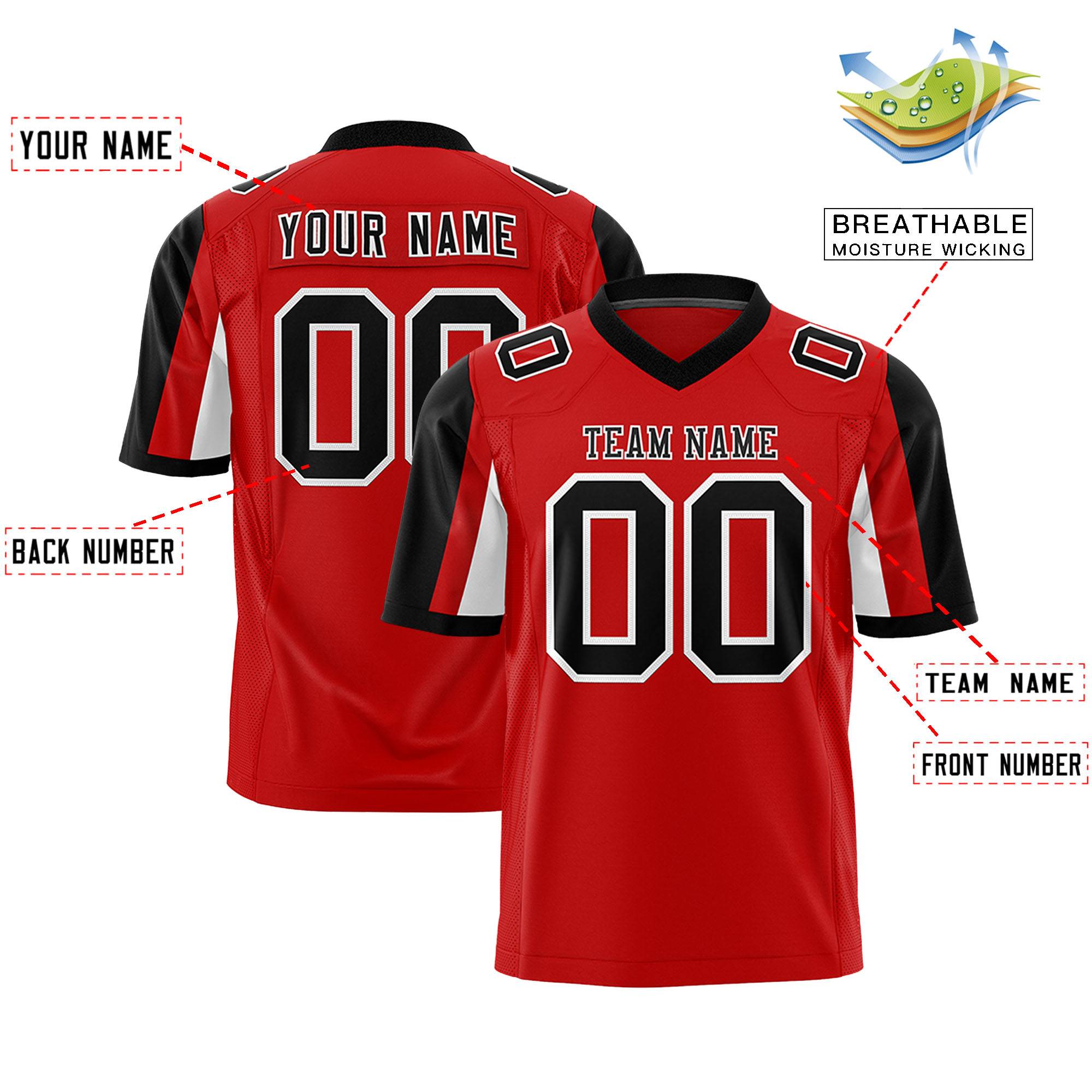 Custom Red Black-White Color Block Personalized Raglan Sleeves Authentic Football Jersey