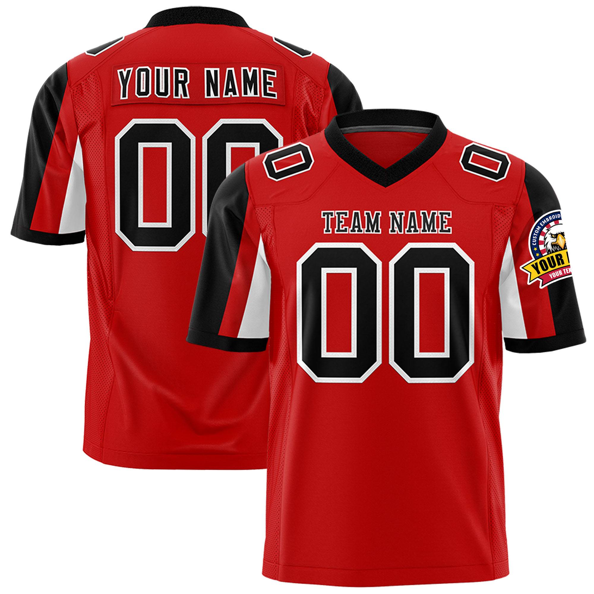 Custom Red Black-White Color Block Personalized Raglan Sleeves Authentic Football Jersey