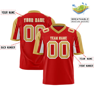 Custom Red Old Gold-White Color Block Personalized Raglan Sleeves Authentic Football Jersey