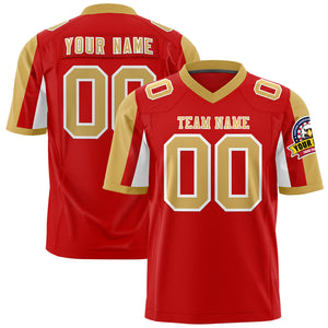 Custom Red Old Gold-White Color Block Personalized Raglan Sleeves Authentic Football Jersey