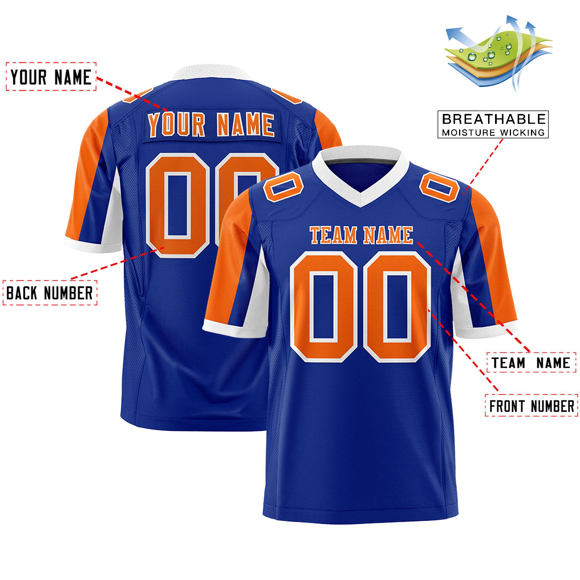 Custom Royal Orange-White Color Block Personalized Raglan Sleeves Authentic Football Jersey