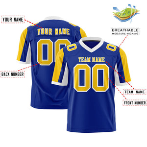 Custom Royal Gold-White Color Block Personalized Raglan Sleeves Authentic Football Jersey