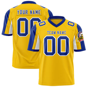 Custom Gold Royal-White Color Block Personalized Raglan Sleeves Authentic Football Jersey