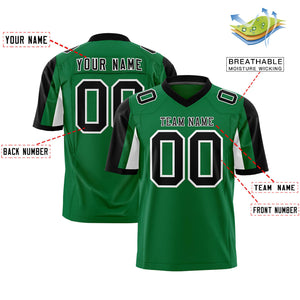 Custom Kelly Green Black-White Color Block Personalized Raglan Sleeves Authentic Football Jersey