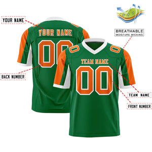 Custom Kelly Green Orange-White Color Block Personalized Raglan Sleeves Authentic Football Jersey