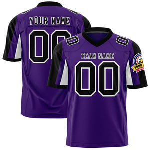 Custom Purple Black-White Color Block Personalized Raglan Sleeves Authentic Football Jersey