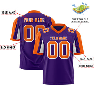 Custom Purple Orange-White Color Block Personalized Raglan Sleeves Authentic Football Jersey