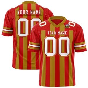 Custom Red Old Gold Personalized Thick Stripe Design Authentic Football Jersey