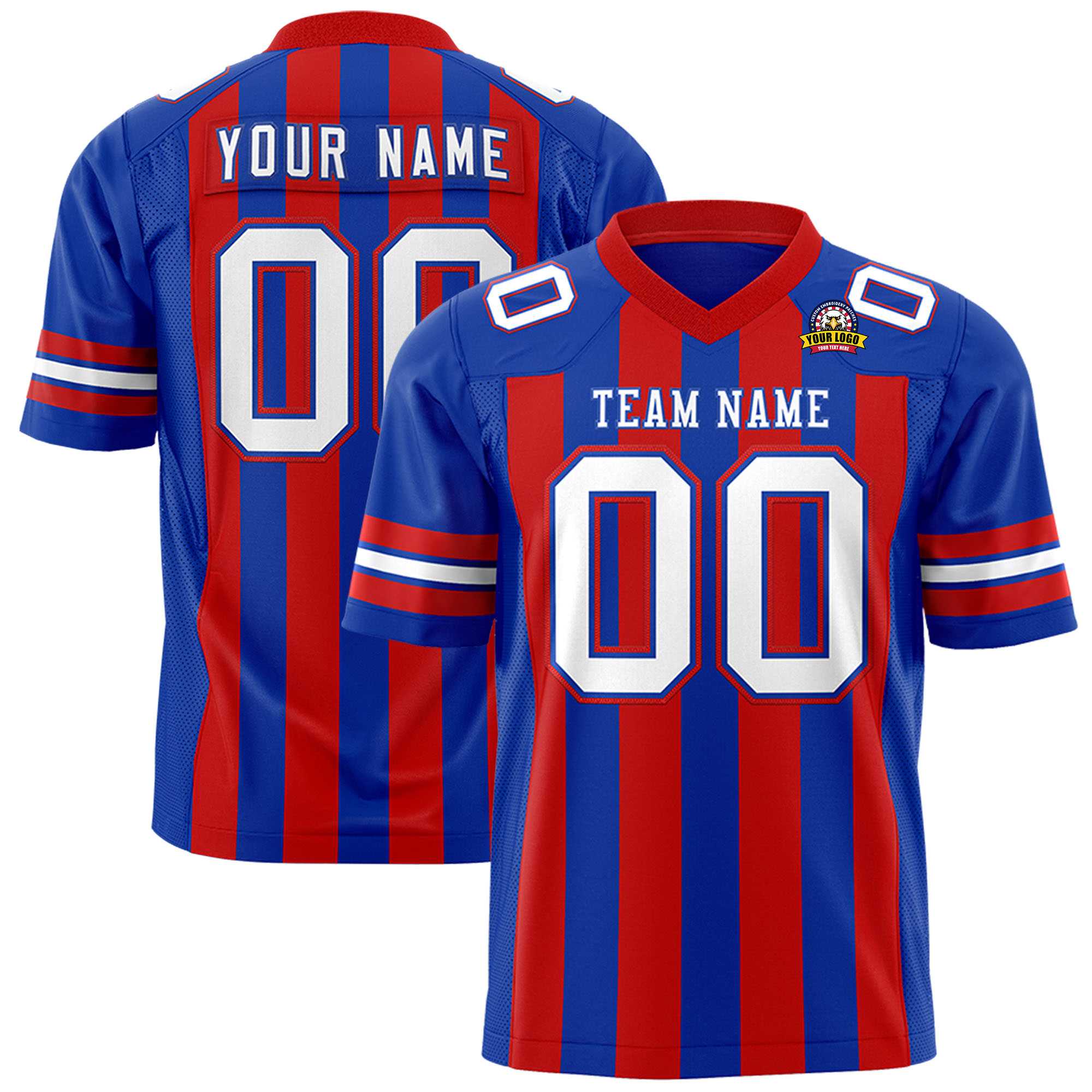 Custom Royal Red Personalized Thick Stripe Design Authentic Football Jersey