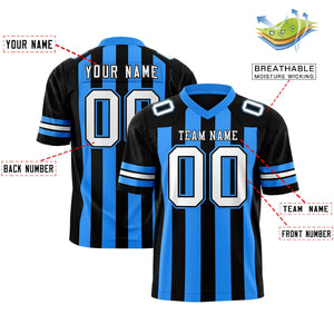 Custom Black Powder Blue Personalized Thick Stripe Design Authentic Football Jersey