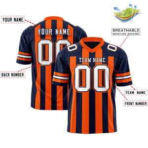 Custom Navy Orange Personalized Thick Stripe Design Authentic Football Jersey