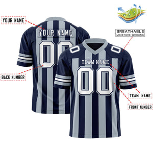 Custom Navy Gray Personalized Thick Stripe Design Authentic Football Jersey