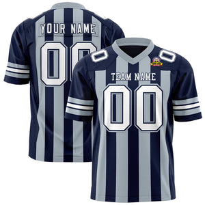 Custom Navy Gray Personalized Thick Stripe Design Authentic Football Jersey