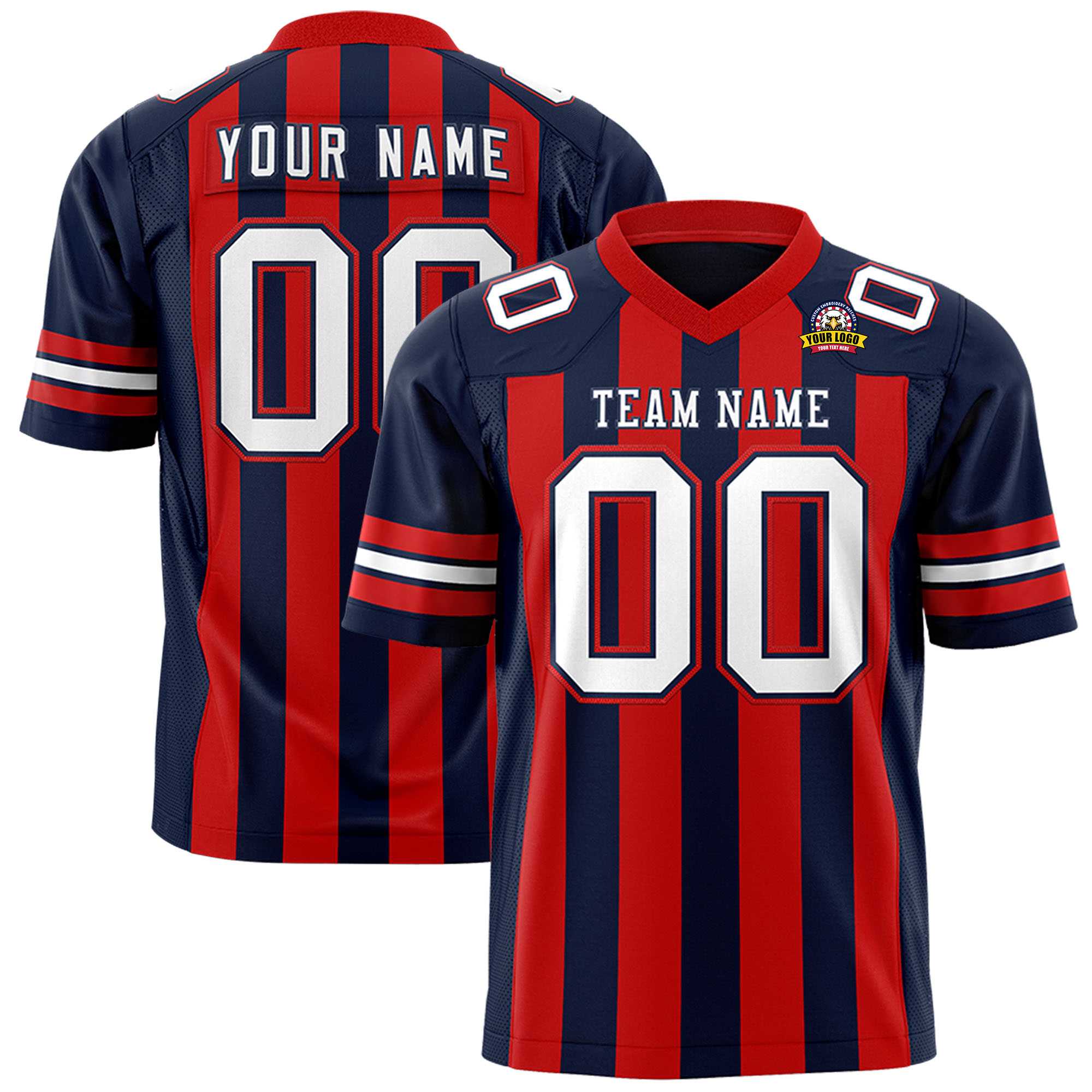 Custom Navy Red Personalized Thick Stripe Design Authentic Football Jersey