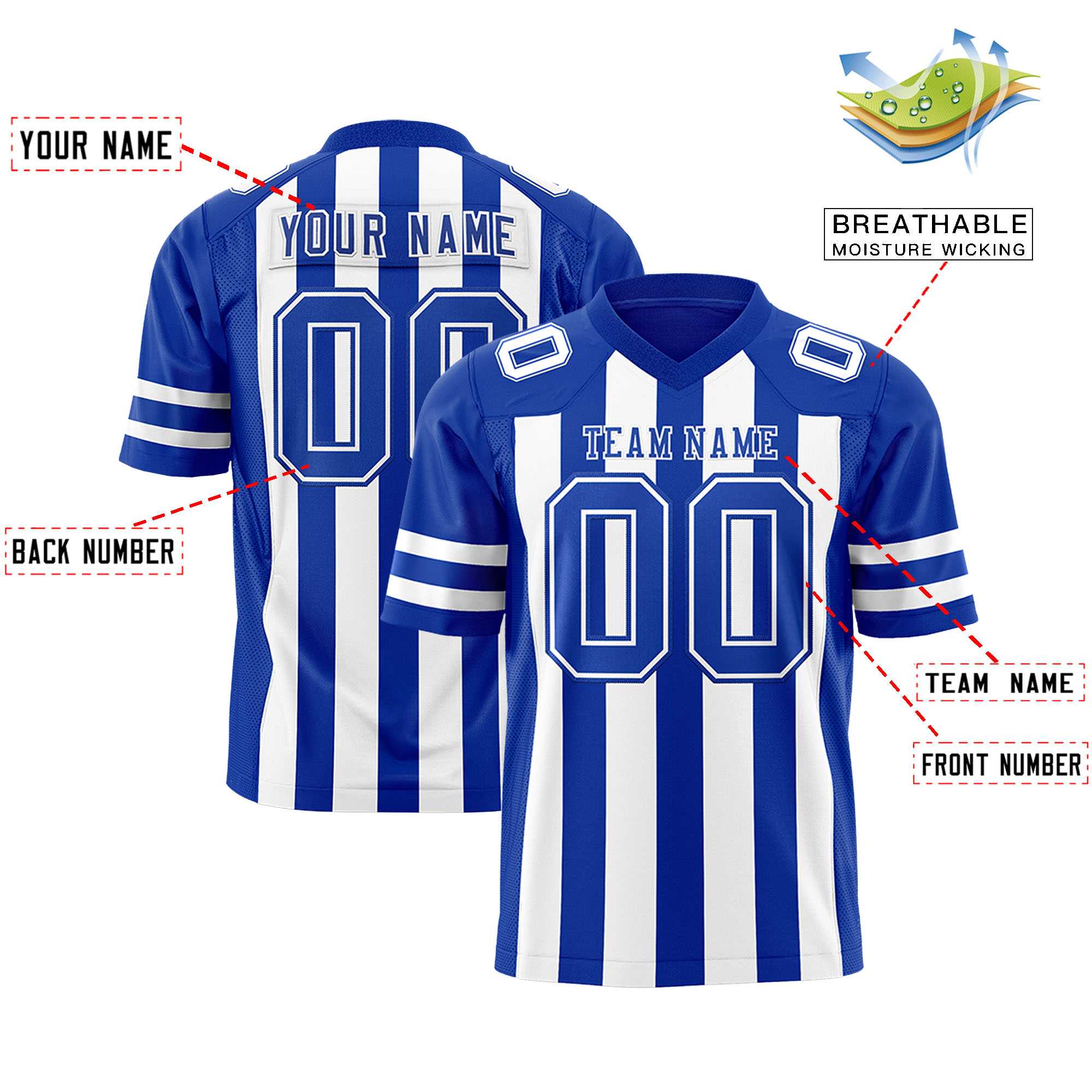 Custom Royal White Personalized Thick Stripe Design Authentic Football Jersey