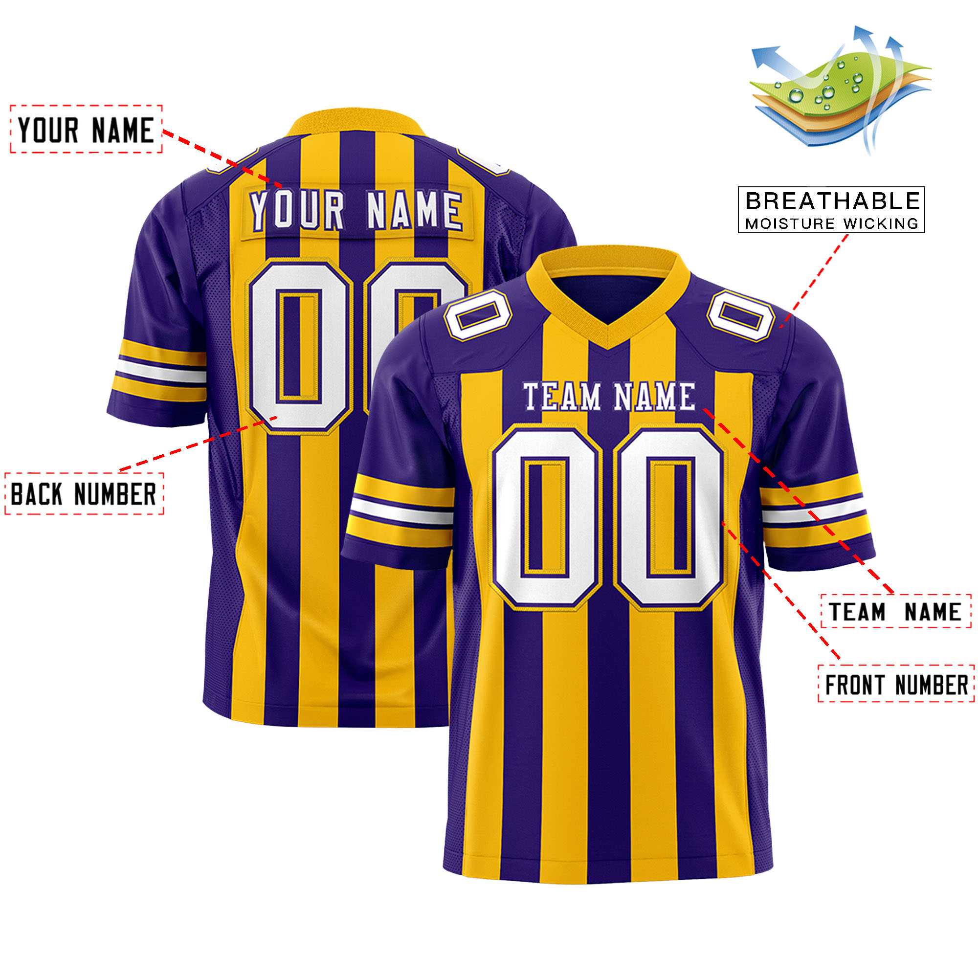 Custom Purple Gold Personalized Thick Stripe Design Authentic Football Jersey