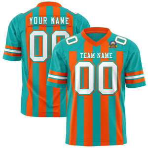 Custom Aqua Orange Personalized Thick Stripe Design Authentic Football Jersey