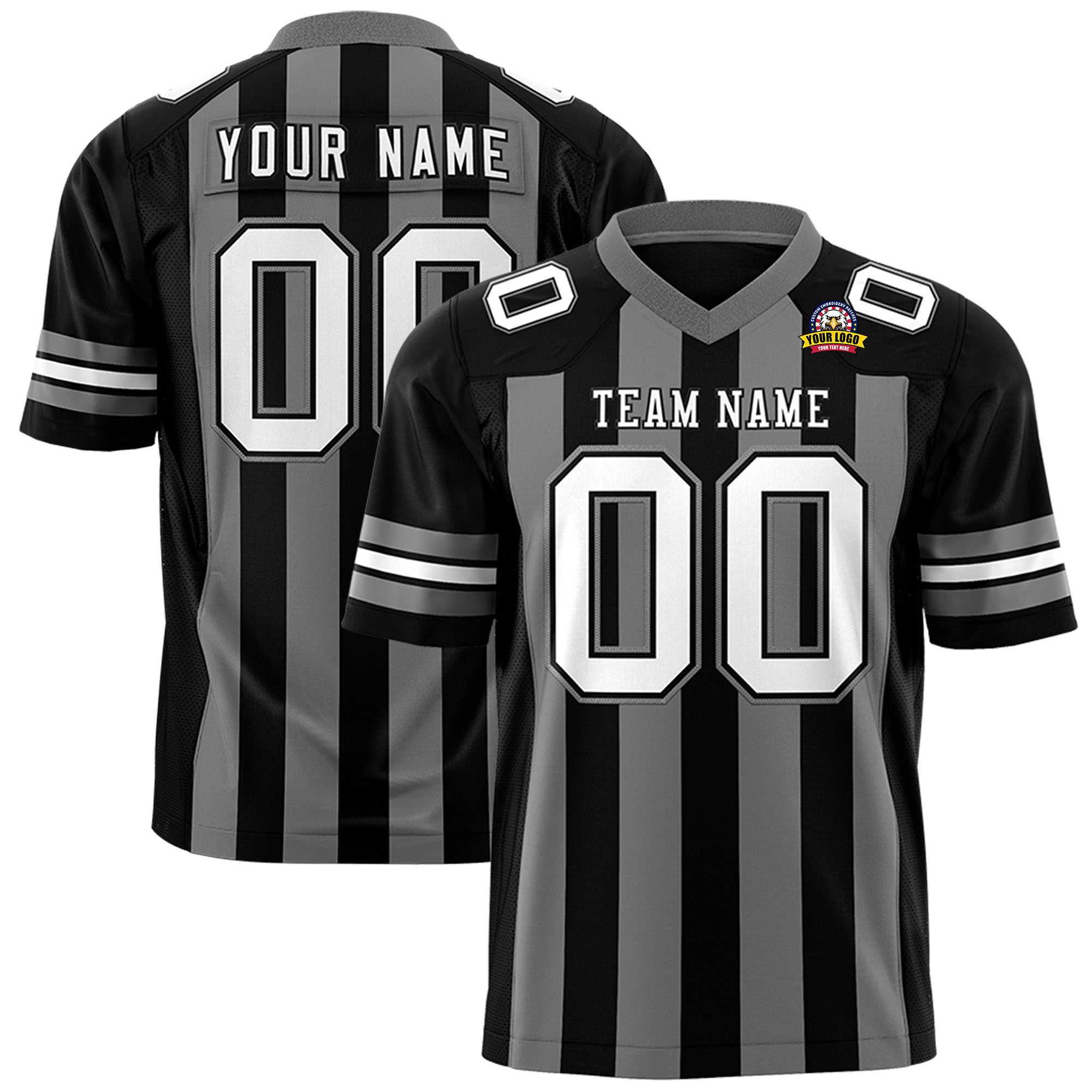 Custom Black Dark Gray Personalized Thick Stripe Design Authentic Football Jersey