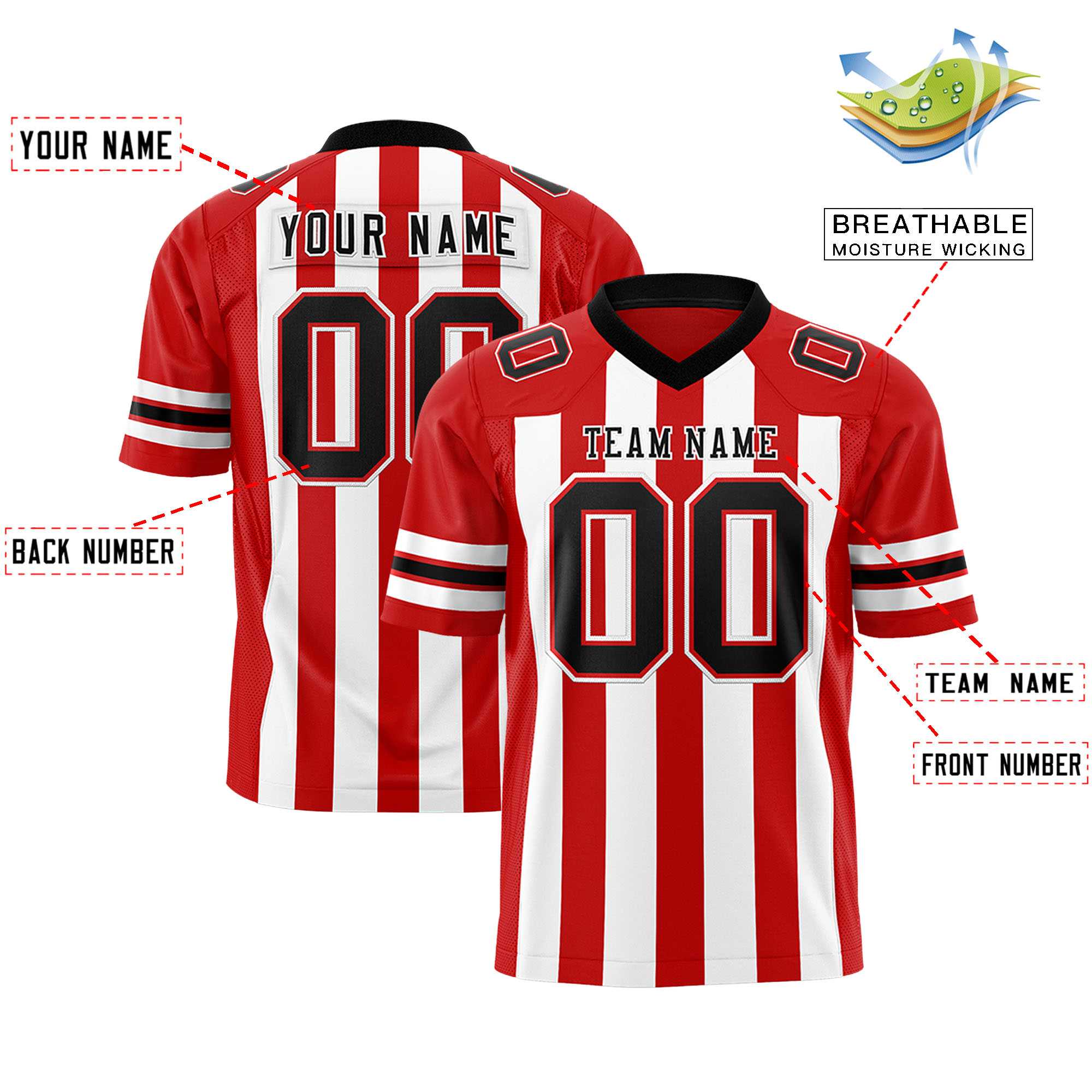 Custom Red White Personalized Thick Stripe Design Authentic Football Jersey