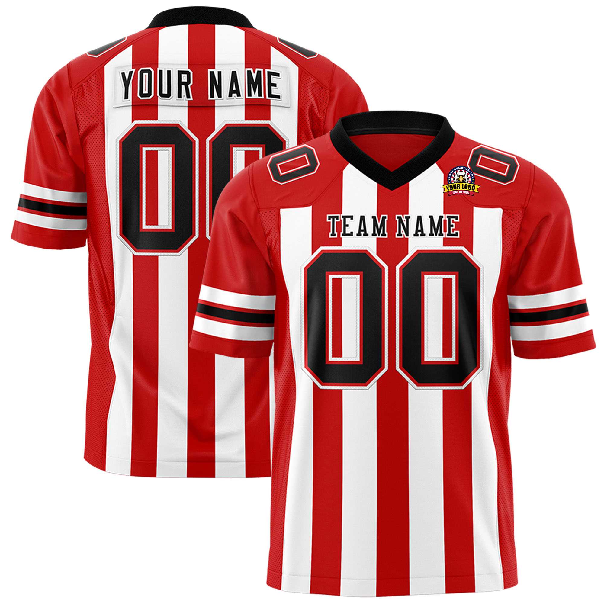 Custom Red White Personalized Thick Stripe Design Authentic Football Jersey