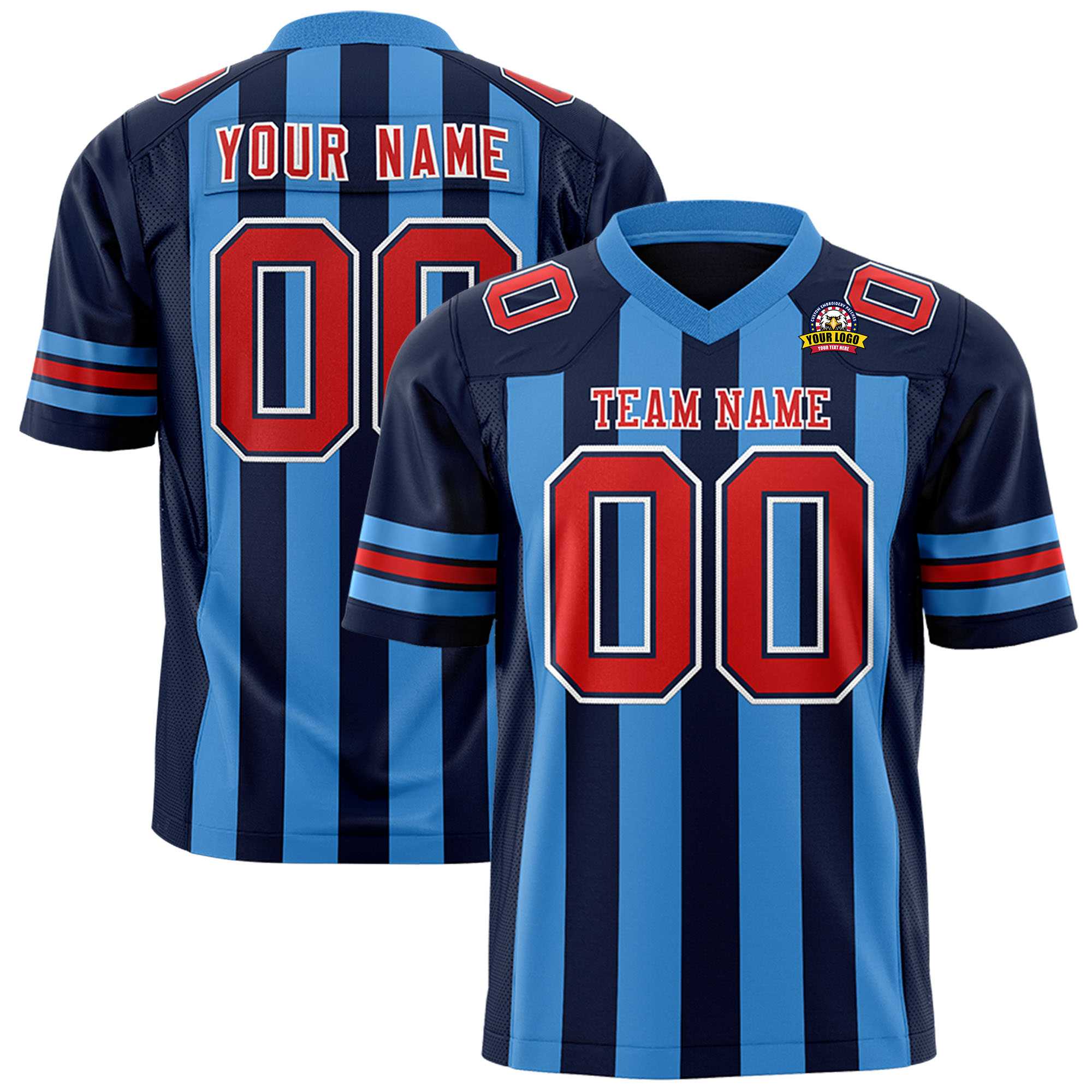 Custom Navy Powder Blue Personalized Thick Stripe Design Authentic Football Jersey