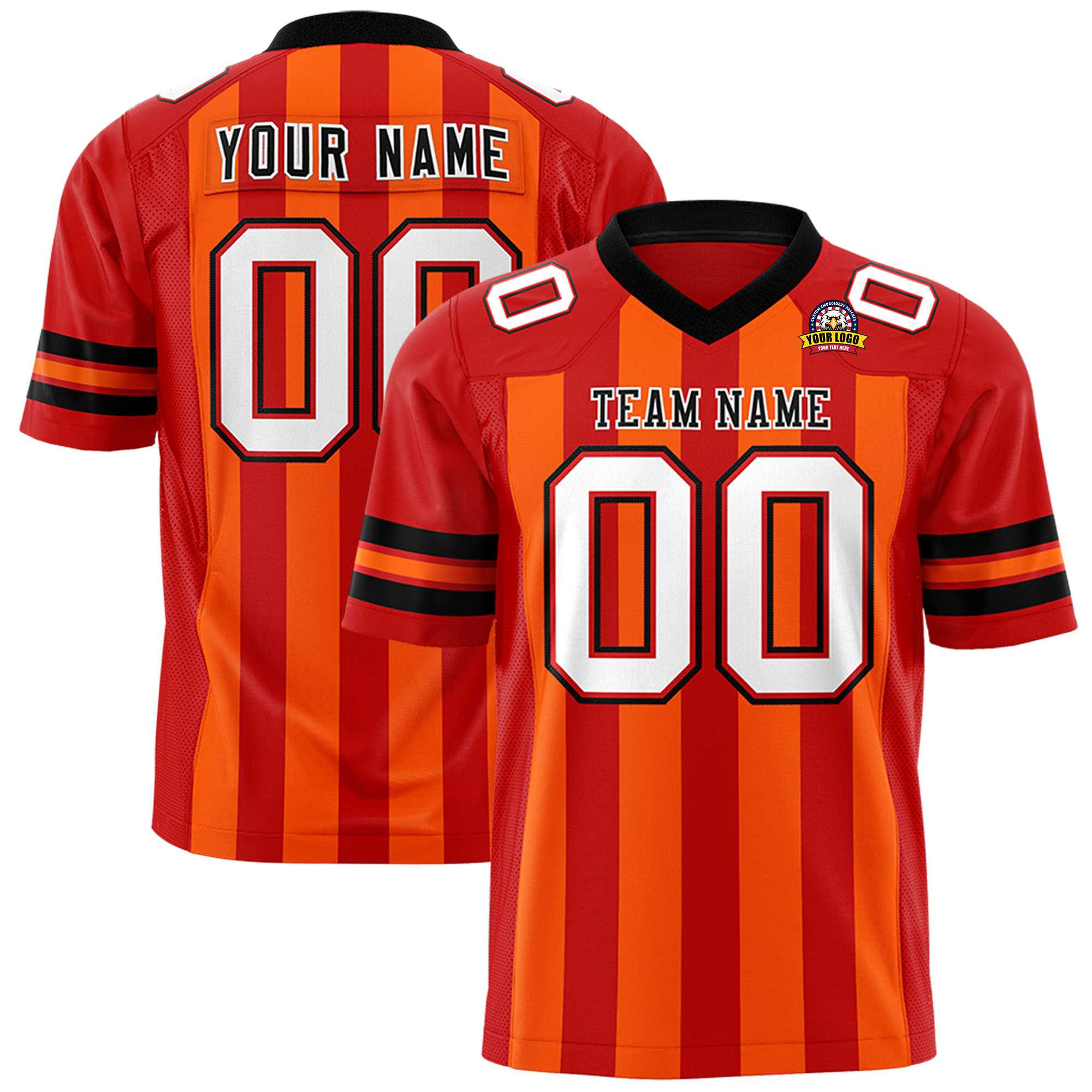 Custom Red Orange Personalized Thick Stripe Design Authentic Football Jersey