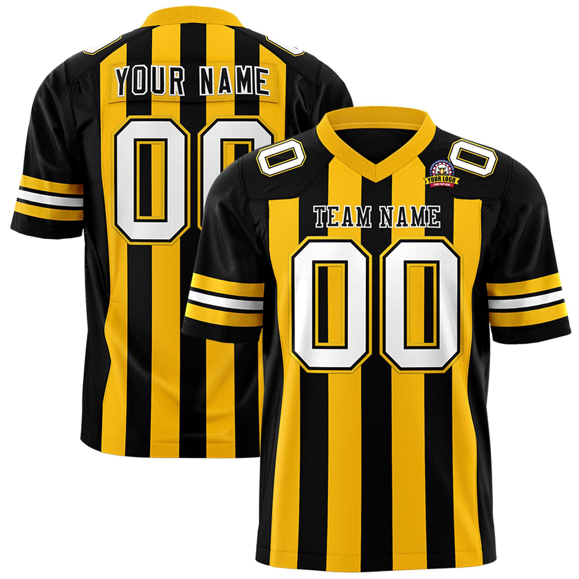 Custom Black Yellow Personalized Thick Stripe Design Authentic Football Jersey