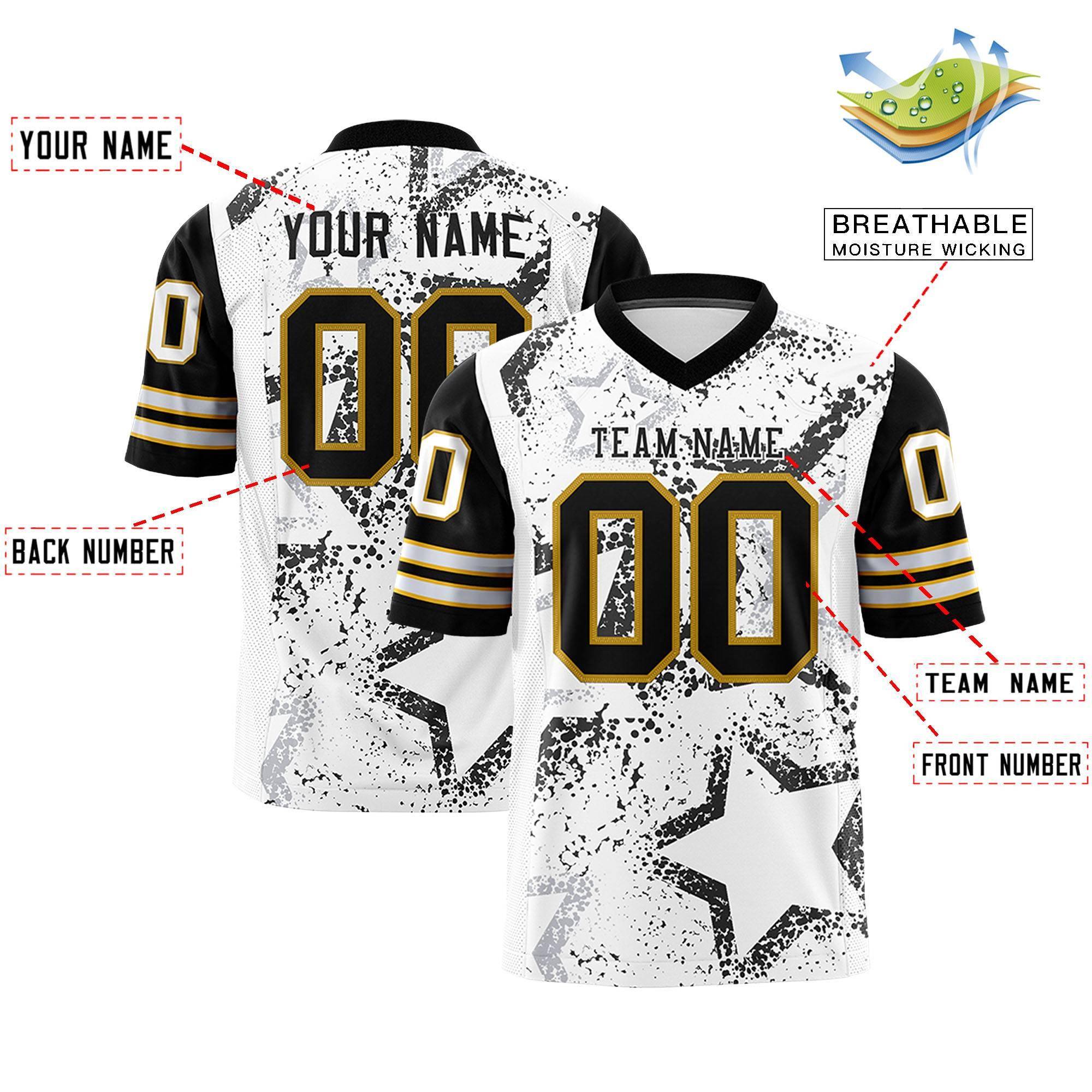 Custom White Black-Old Gold Personalized Star Pattern Design Authentic Football Jersey