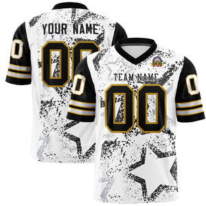 Custom White Black-Old Gold Personalized Star Pattern Design Authentic Football Jersey