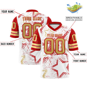 Custom White Red-Old Gold Personalized Star Pattern Design Authentic Football Jersey