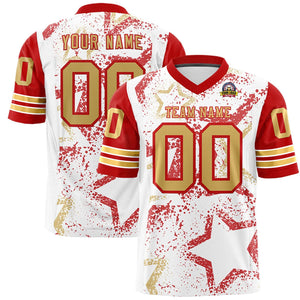 Custom White Red-Old Gold Personalized Star Pattern Design Authentic Football Jersey