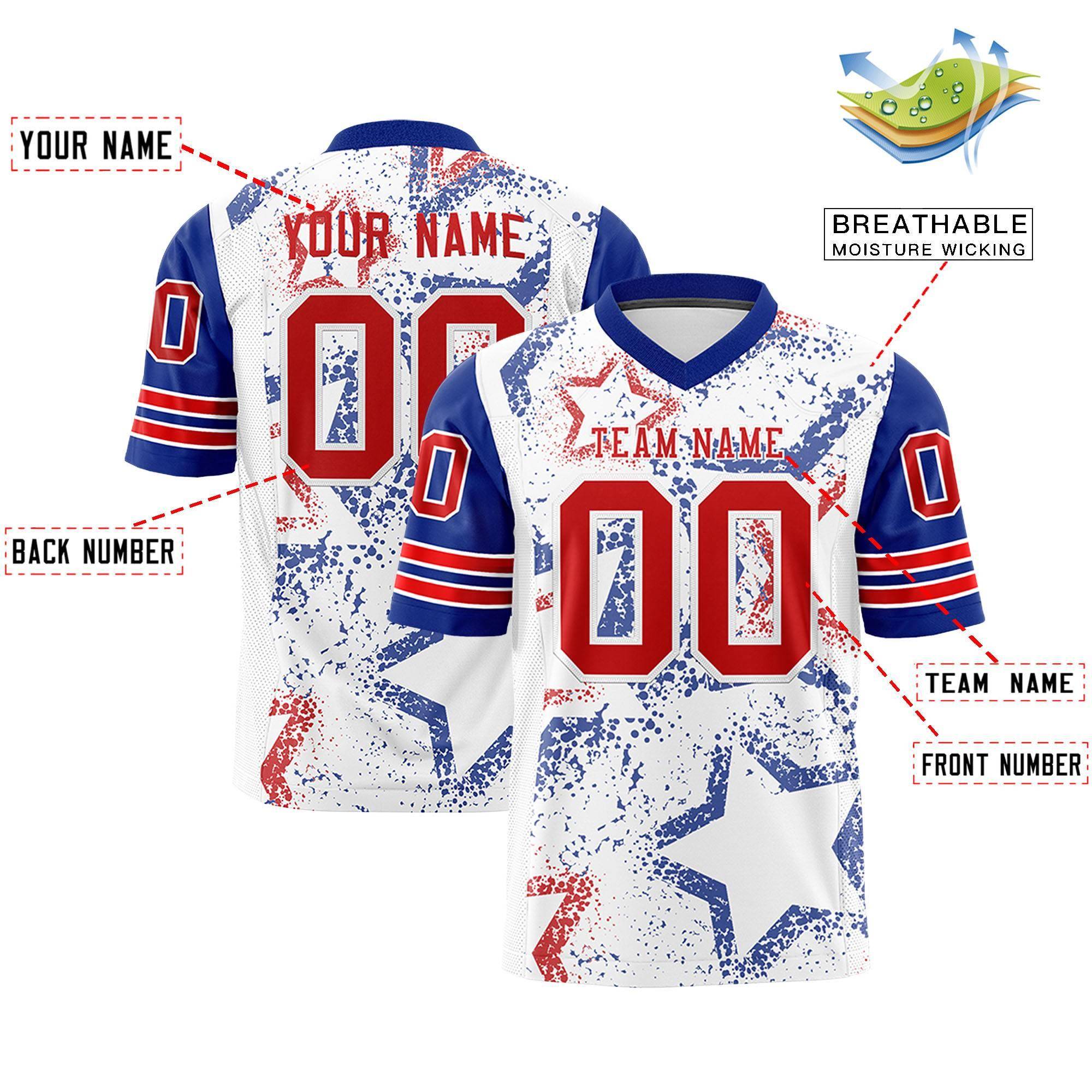 Custom White Royal-Red Personalized Star Pattern Design Authentic Football Jersey