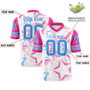 Custom White Pink-Powder Blue Personalized Star Pattern Design Authentic Football Jersey