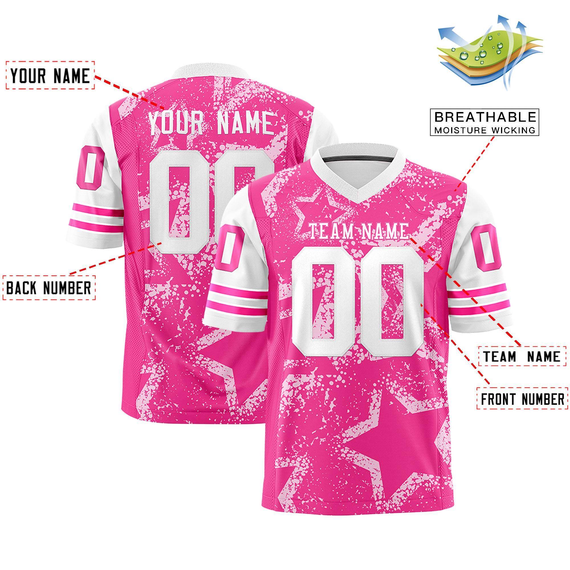 Custom Pink White Personalized Star Pattern Design Authentic Football Jersey