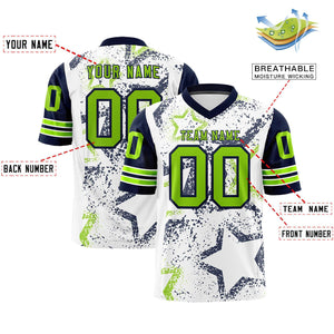 Custom White Navy-Neon Green Personalized Star Pattern Design Authentic Football Jersey