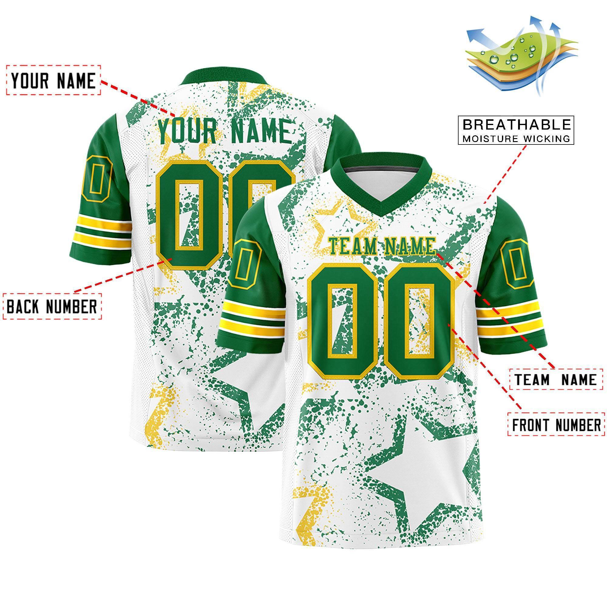 Custom White Kelly Green-Gold Personalized Star Pattern Design Authentic Football Jersey