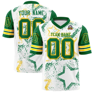 Custom White Kelly Green-Gold Personalized Star Pattern Design Authentic Football Jersey